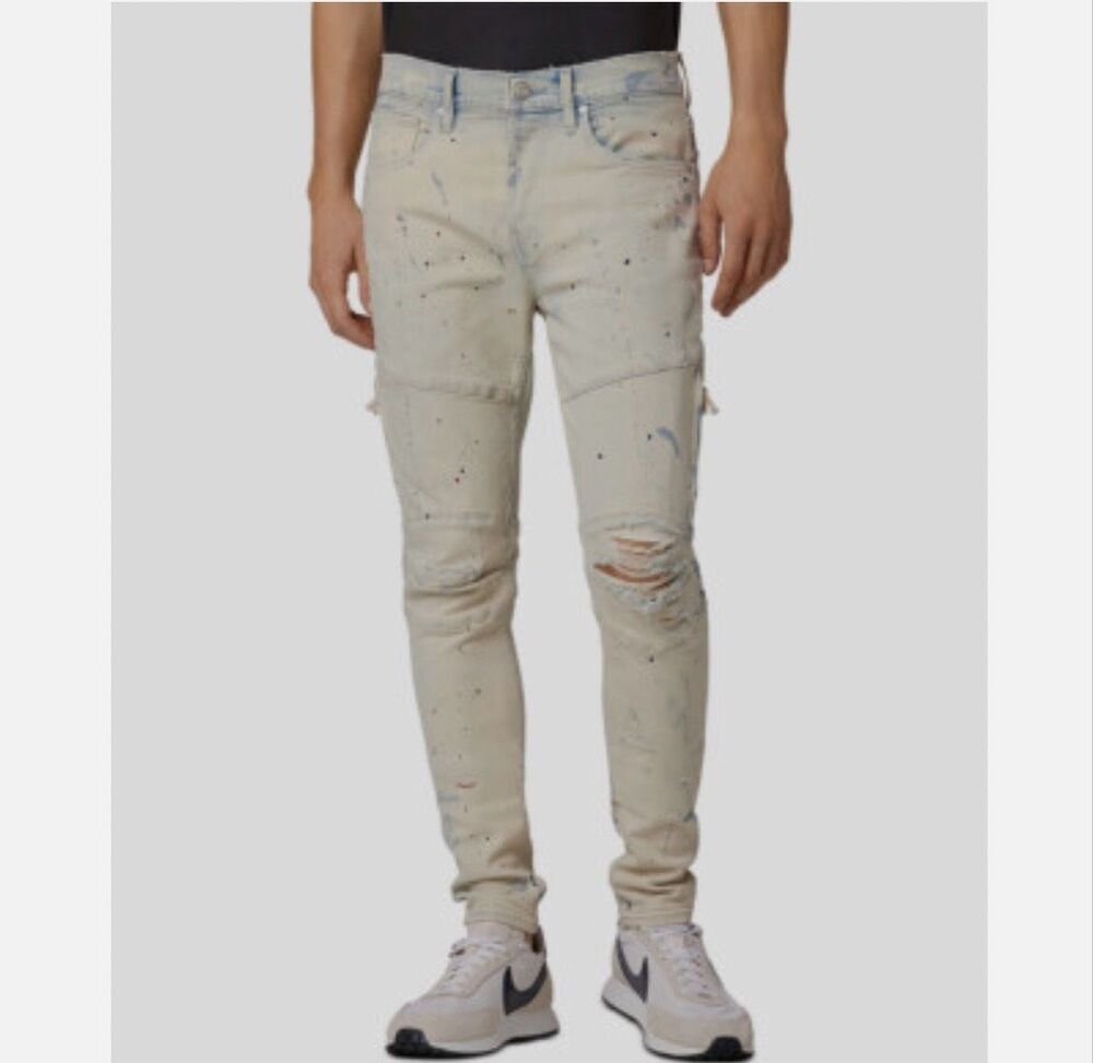 Hudson Jeans Men's 32x32 Zack Moto Skinny Fit Jeans Paint Splatter